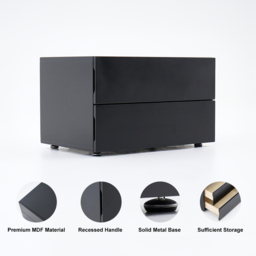 600 mm Modern Minimalist Black Bedroom Bedside Table with 2 Drawers - thumbnail 6