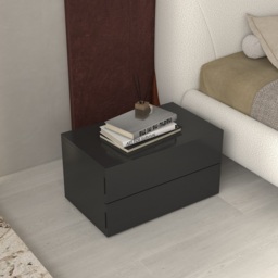 600 mm Modern Minimalist Black Bedroom Bedside Table with 2 Drawers - thumbnail 2