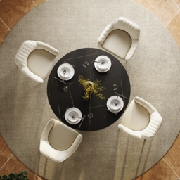 1000mm Sintered Stone Round Dining Table with Brushed Black Base Seats 2-4 People - thumbnail 3