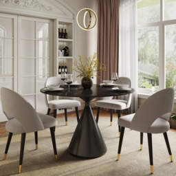 1000mm Sintered Stone Round Dining Table with Brushed Black Base Seats 2-4 People - thumbnail 5