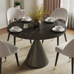 100 cm Sintered Stone Round Dining Table with Brushed Black Base Seats 2-4 People