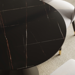 1000mm Sintered Stone Round Dining Table with Brushed Black Base Seats 2-4 People - thumbnail 8