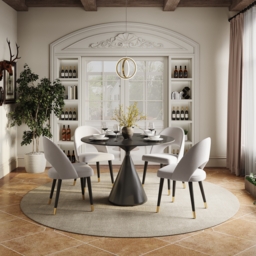 1000mm Sintered Stone Round Dining Table with Brushed Black Base Seats 2-4 People - thumbnail 4