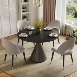 1000mm Sintered Stone Round Dining Table with Brushed Black Base Seats 2-4 People - thumbnail 2