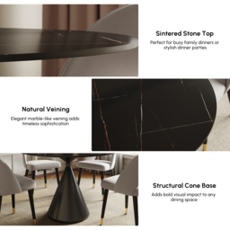 1000mm Sintered Stone Round Dining Table with Brushed Black Base Seats 2-4 People - thumbnail 7