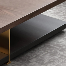 Industrial Black & Walnut Square Pedestal Coffee Table Solid Wood Accent Table - thumbnail 5