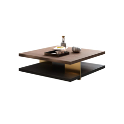 Industrial Black & Walnut Square Pedestal Coffee Table Solid Wood Accent Table - thumbnail 7