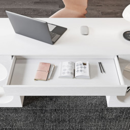 Modern White Writing Desk Office Desk with 1 Drawer & 4 Open Shelves Office Furniture (160 cm) - thumbnail 5