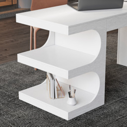 Modern White Writing Desk Office Desk with 1 Drawer & 4 Open Shelves Office Furniture (160 cm) - thumbnail 6