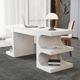 Modern White Writing Desk Office Desk with 1 Drawer & 4 Open Shelves Office Furniture (160 cm) - thumbnail 3