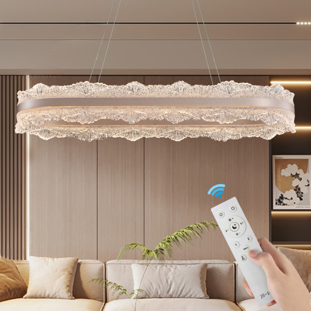 Acrylic Suspension Dining Light, Rose Gold, Modern Minimalist Style, for Kitchen Island or Dining Table, 900mm with Remote & Dimmable Lighting - image 1
