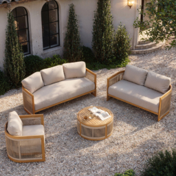 4-Piece Outdoor Teak & Rope Weave Sofa Set with Coffee Table for 6 - thumbnail 4