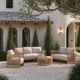 4-Piece Outdoor Teak & Rope Weave Sofa Set with Coffee Table for 6 - thumbnail 3