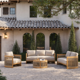 4-Piece Outdoor Teak & Rope Weave Sofa Set with Coffee Table for 6 - thumbnail 2