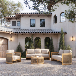 4-Piece Outdoor Teak & Rope Weave Sofa Set with Coffee Table for 6 - thumbnail 5