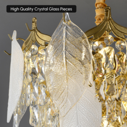 Luxury Tiered Leaf Glass & Crystal Chandelier with Adjustable Hanging Height - thumbnail 8