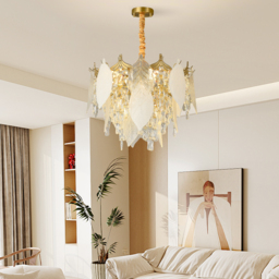 Luxury Tiered Leaf Glass & Crystal Chandelier with Adjustable Hanging Height - thumbnail 5