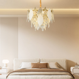 Luxury Tiered Leaf Glass & Crystal Chandelier with Adjustable Hanging Height - thumbnail 6