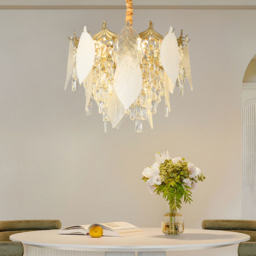 Luxury Tiered Leaf Glass & Crystal Chandelier with Adjustable Hanging Height - thumbnail 4