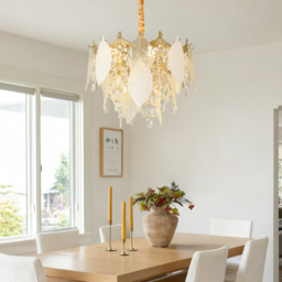 Luxury Tiered Leaf Glass & Crystal Chandelier with Adjustable Hanging Height - thumbnail 1