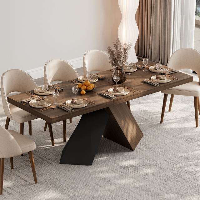 160 - 200 cm Extendable Walnut Dining Table Modern Farmhouse 4-6 Seater Pedestal Base - image 1
