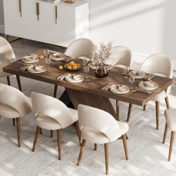 160 - 200 cm Extendable Walnut Dining Table Modern Farmhouse 4-6 Seater Pedestal Base - thumbnail 2