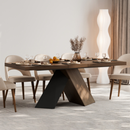 160 - 200 cm Extendable Walnut Dining Table Modern Farmhouse 4-6 Seater Pedestal Base - thumbnail 9