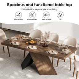 160 - 200 cm Extendable Walnut Dining Table Modern Farmhouse 4-6 Seater Pedestal Base - thumbnail 6