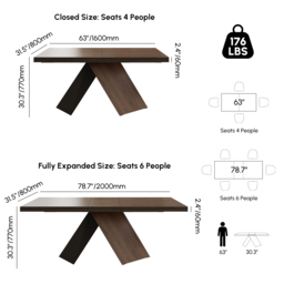 160 - 200 cm Extendable Walnut Dining Table Modern Farmhouse 4-6 Seater Pedestal Base - thumbnail 7