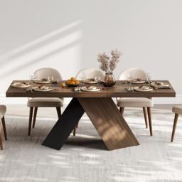 160 - 200 cm Extendable Walnut Dining Table Modern Farmhouse 4-6 Seater Pedestal Base - thumbnail 3