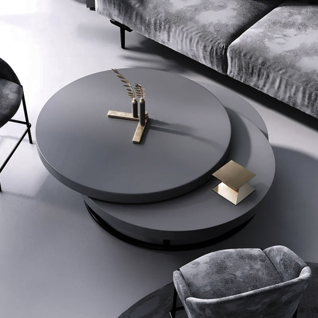 Gray Round Modern Wood Swivel Coffee Table with Storage Drawer - image 1