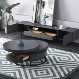 Gray Round Modern Wood Swivel Coffee Table with Storage Drawer - thumbnail 3