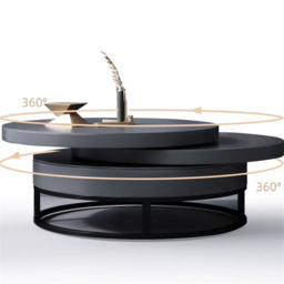 Gray Round Modern Wood Swivel Coffee Table with Storage Drawer - thumbnail 9