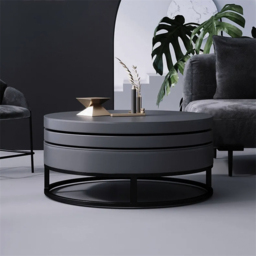 Gray Round Modern Wood Swivel Coffee Table with Storage Drawer - thumbnail 6
