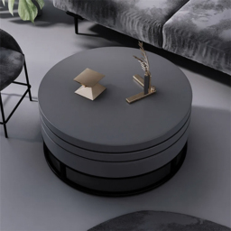 Gray Round Modern Wood Swivel Coffee Table with Storage Drawer - thumbnail 5