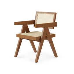 Archic Walnut Japandi Rattan Dining Chair with Solid Wood Frame - thumbnail 8