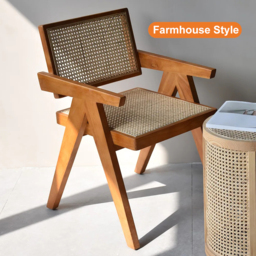 Archic Walnut Japandi Rattan Dining Chair with Solid Wood Frame - thumbnail 3