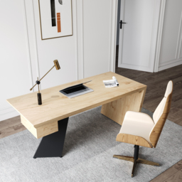 Industrial Natural Wooden Writing Desk & Leather Office Chair Set (1600mm) - thumbnail 4