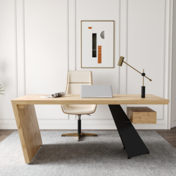 Industrial Natural Wooden Writing Desk & Leather Office Chair Set (1600mm) - thumbnail 3