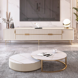 "86.6"" Rectangle Off White TV Stand Media Console for 85"" TV with 4 Drawers & Doors" - thumbnail 4