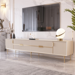 "86.6"" Rectangle Off White TV Stand Media Console for 85"" TV with 4 Drawers & Doors" - thumbnail 1