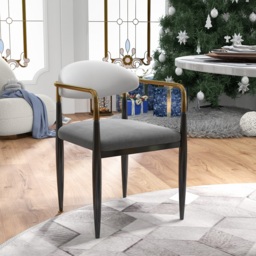 Otrast Dining Chair White & Gray PU Leather Back Velvet Upholstered Arm Chair (Set of 2) - thumbnail 6
