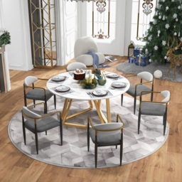 Otrast Dining Chair White & Gray PU Leather Back Velvet Upholstered Arm Chair (Set of 2) - thumbnail 2