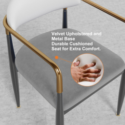 Otrast Dining Chair White & Gray PU Leather Back Velvet Upholstered Arm Chair (Set of 2) - thumbnail 4