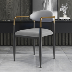 Otrast Dining Chair White & Gray PU Leather Back Velvet Upholstered Arm Chair (Set of 2) - thumbnail 7