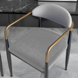 Otrast Dining Chair White & Gray PU Leather Back Velvet Upholstered Arm Chair (Set of 2) - thumbnail 8
