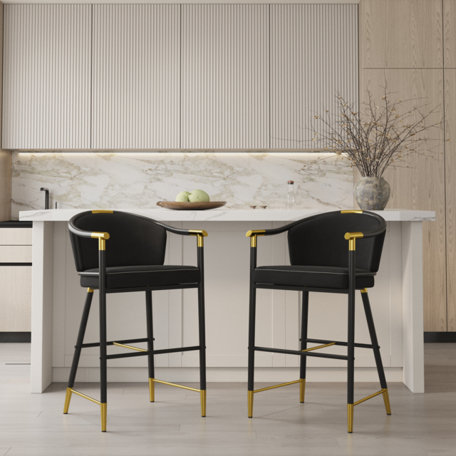 Modern Counter Stools with Velvet Upholstery Black Bar Stools - image 1
