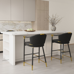 Modern Counter Stools with Velvet Upholstery Black Bar Stools - thumbnail 4