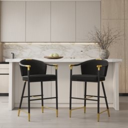 Modern Counter Stools with Velvet Upholstery Black Bar Stools