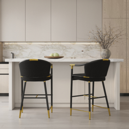 Modern Counter Stools with Velvet Upholstery Black Bar Stools - thumbnail 2